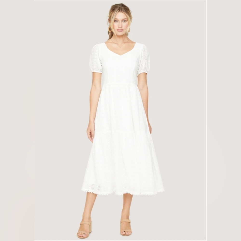 Lost + Wander white short sleeve midi dress w/ eyelets size XL NWT